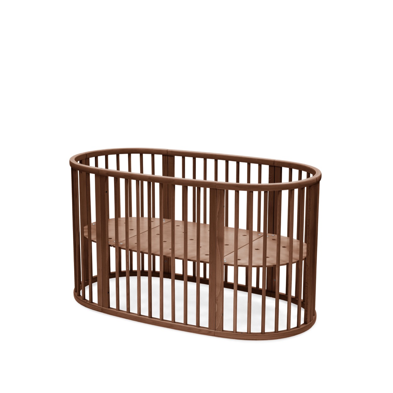 Stokke® Sleepi™ Bed, Warm Brown. Closed. Angled view.