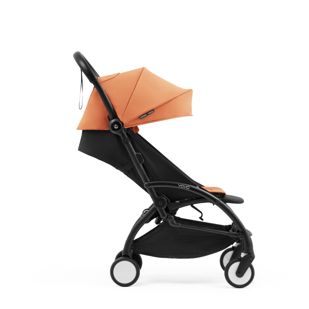 YOYO5 Stroller. Seat Pack, Peach. Reclined position. Profile view.