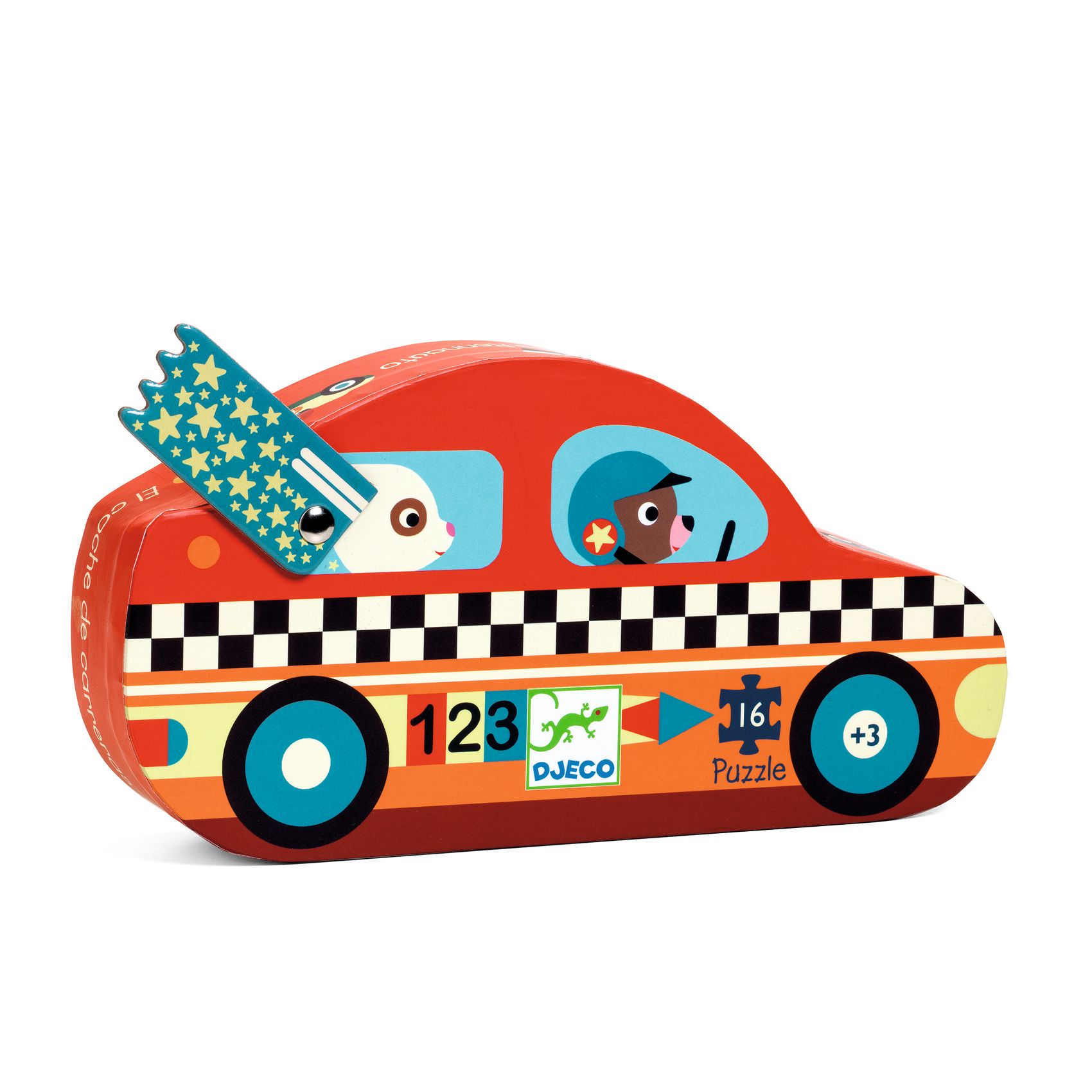 djeco Formadobozos puzzle - Versenyautó, 16 db-os - The racing car